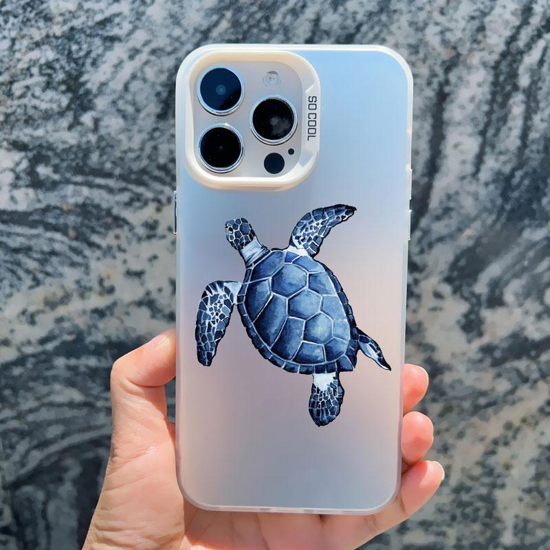 Cool Ocean Turtle Pattern Phone Case For iPhone 15 14 Pro Max 11 12 13 Pro Max Mini 15 Plus Sea Blue Turtle Design Laser Covers