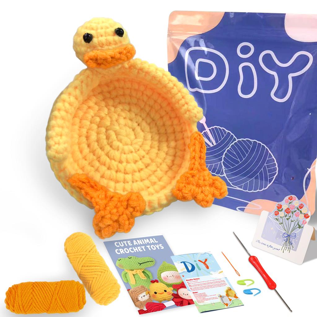 1pcs, Duck Coasters Crochet Set for Beginners, Starter Kit with Step-by-Step Video Tutorials, DIY Knitting Craft Supplies Gift
