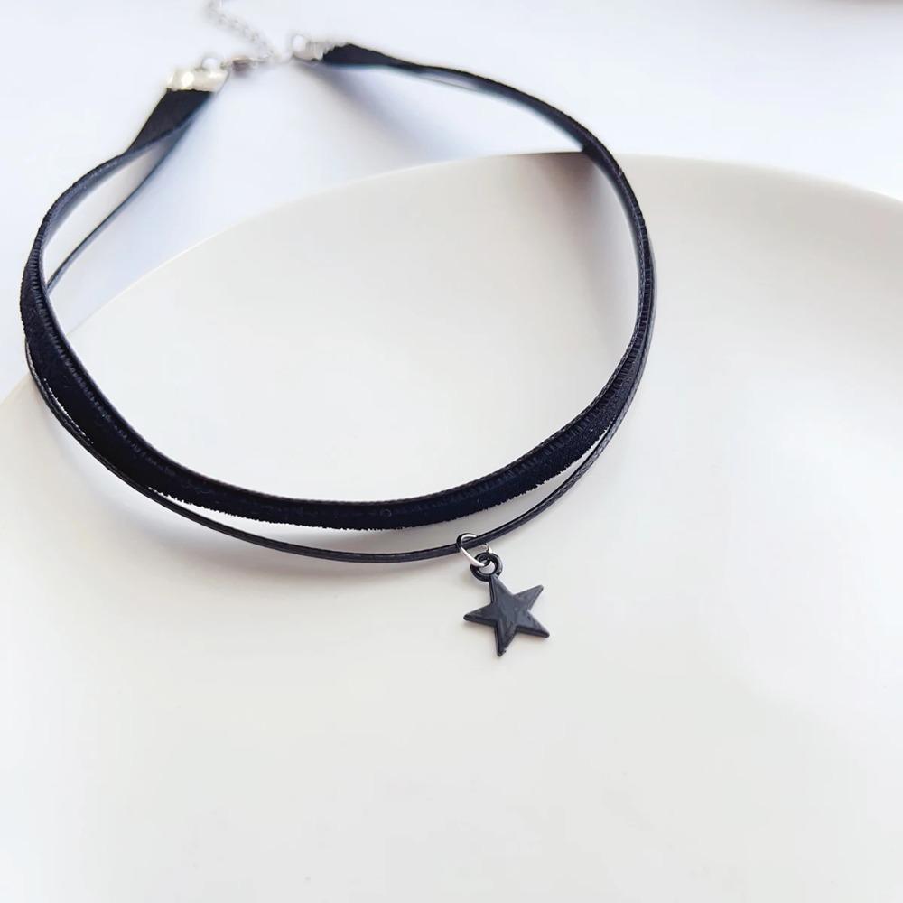 Simple Personalized Black Velvet Strap Choker Neck Strap Double Pentagram Pendant Choker Necklace Women's Accessories Ornaments