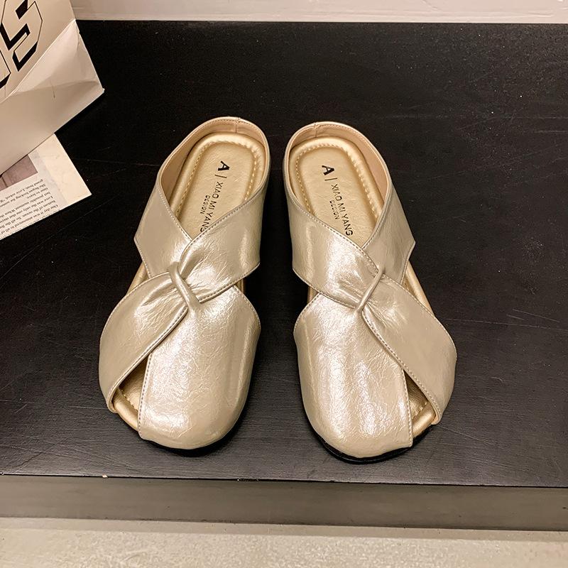 Inner height increase 4cm cool slippers 2025 summer outer wear Muller slippers hollow bag head cool slippers comfortable round head wedge