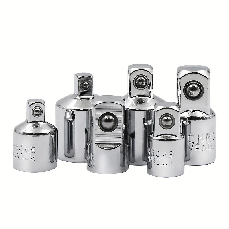 6pcs Ratchet Wrench Socket Converter Sleeve Head Adapter 1/2 "Big Fly To 3/8" Fly To 1/4 "Stainless Steel To 1/4" To 1/2 "To 3/8