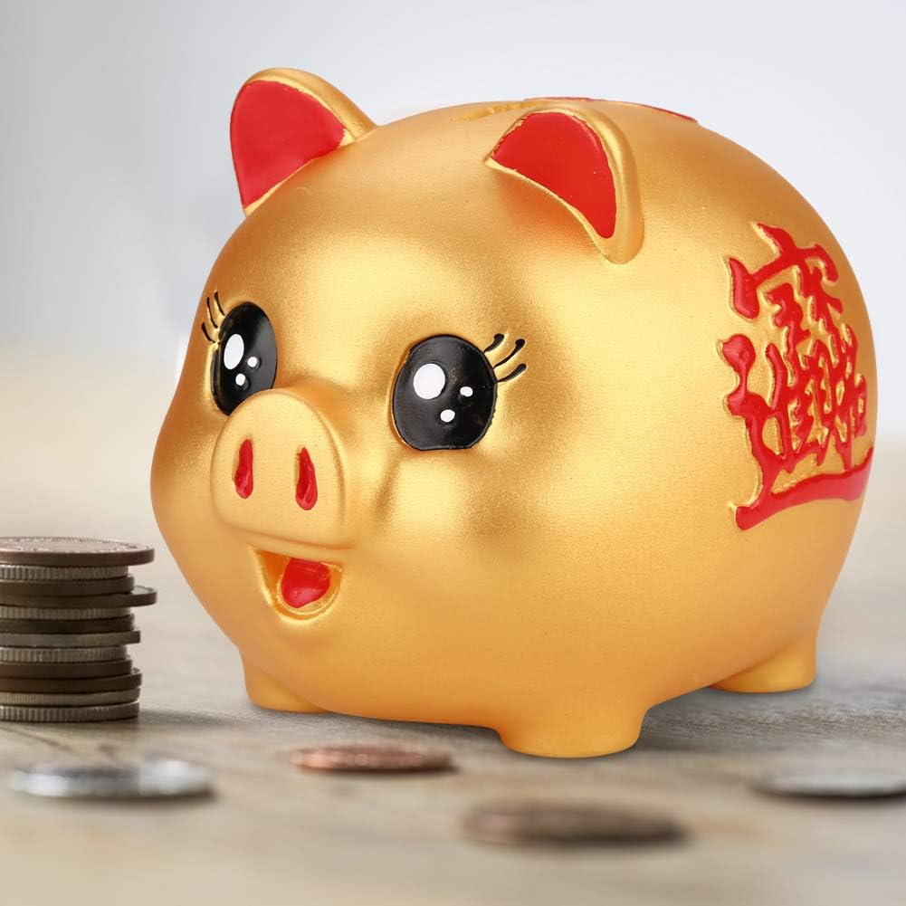 

Piggy Bank Children Coin Saving Box, Money Box for Kids Lovely Golden Cute Plastic Pig Bank Home Decoration Ornament,Best Christmas Birthday Gift for