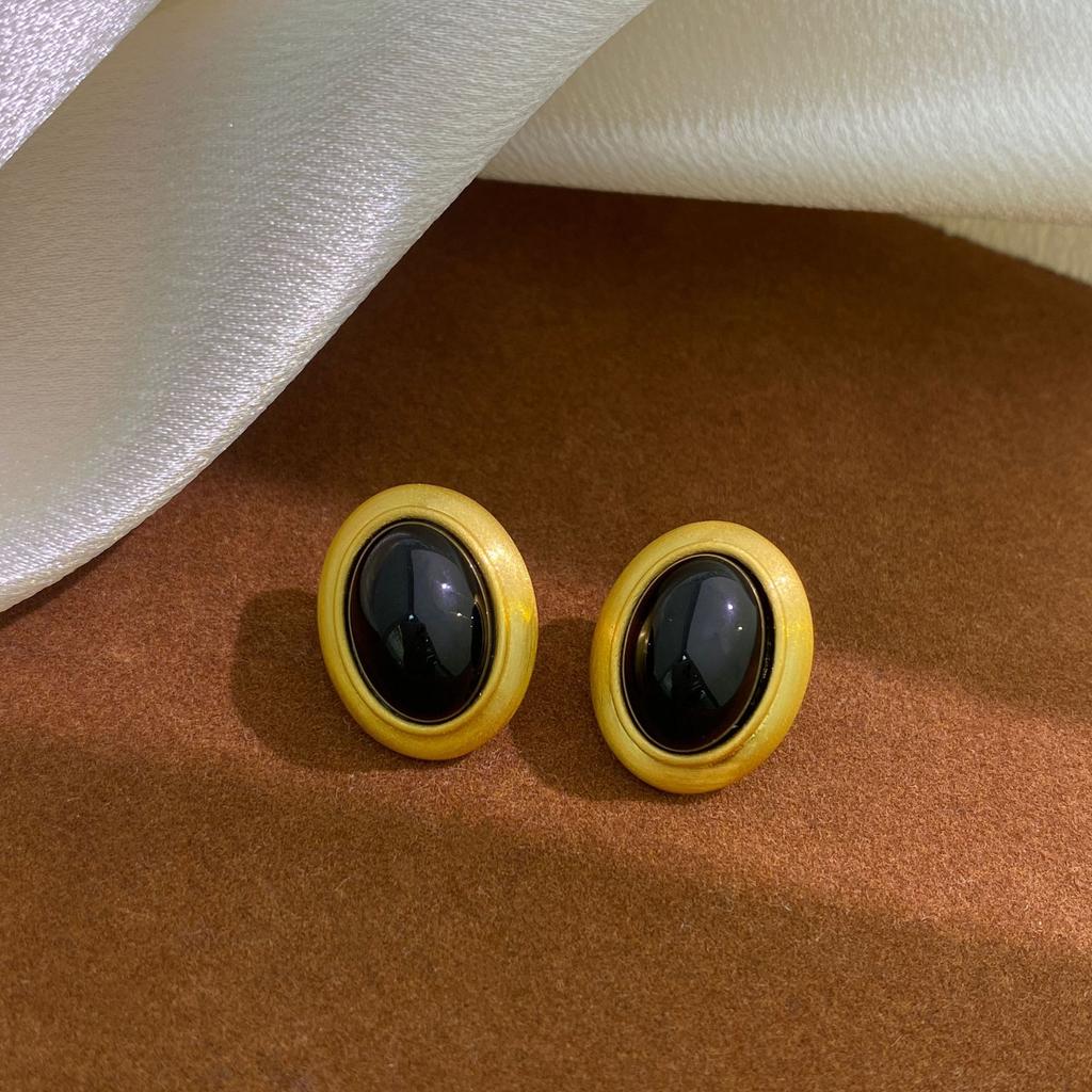 Copper-plated with Real Gold Matte Brushed Oval Vintage Women's New Trendy Simple Niche All-match Fashion Stud Earrings