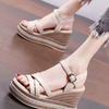 Wedge heel sandals women's summer 2025 new simple versatile muffin waterproof table high heel elastic band Roman shoes