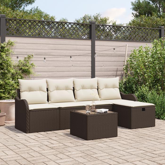 VidaXL Ensemble de canapé de jardin 6 pièces avec coussins en rotin synthétique marron 3360299