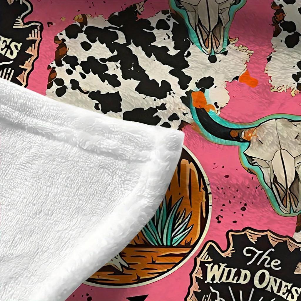 Cow Head Print Throw Blanket, Flannel printed blanket suitable for all seasons suitable for living room office sofa and travel