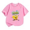 Kids Boys Girls Crew Neck Short Sleeve 100% Cotton T Shirt, Cute Happy Cartoon Yellow Sponge Printed Casual Loose Tees for Children Daily Wear Holiday