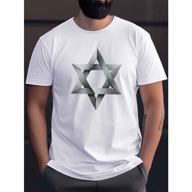 European sizes Three dimensional Star of David Men's Casual Grew Neck Short Sleeve T-Shirt for Summer