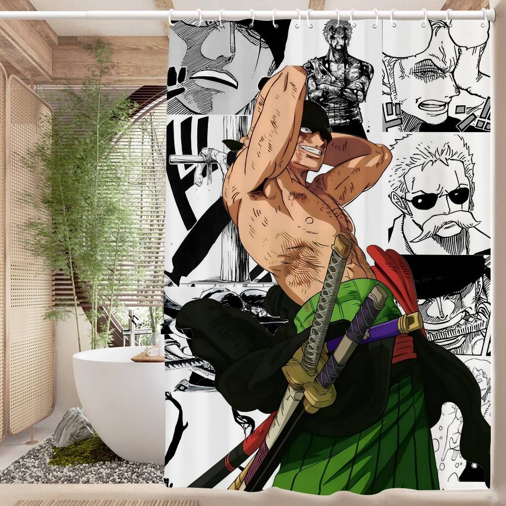 RORONOA ZORO ONE PIECE Anime Modern Simple Shower Curtain Bathroom Decorative Polyster Shower Curtain With Hook