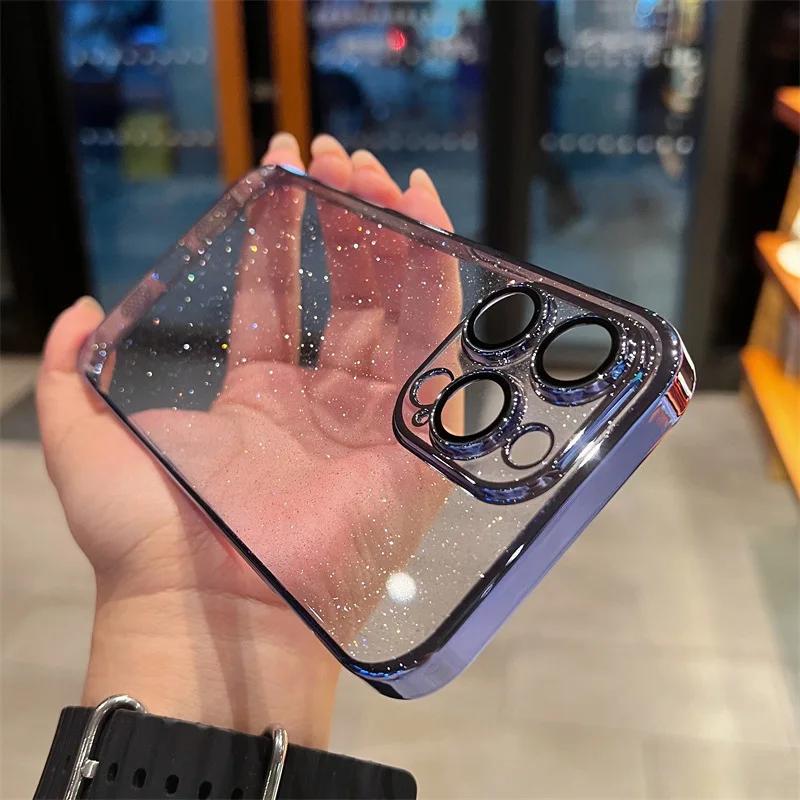 Camera Lens Protection Luxury Glitter Bling Hard Case for IPhone 14 Plus 13 12 15 Pro Max 14Pro 13Pro I15 I Phone Plating Cover