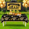 3 Pack Graduation Tablecloth Decorations,54x128inch Black Gold Congrats Grad Disposable Plastic Waterproof Rectangular Table Cloth Cover Decor for
