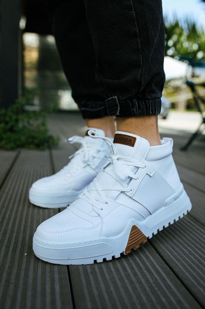 Men's Fashion Faux Leather Flat Heeled Boots Bootie Boots White Shoes