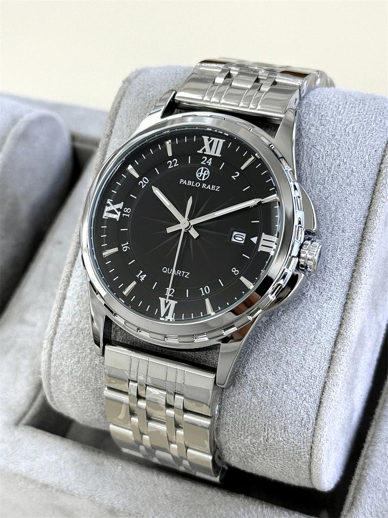 PABLO RAEZ Watch Men Business Retro High Quality Leather Steel Belt Waterproof Male Fashion Quartz Clock Wristwatches Has Box