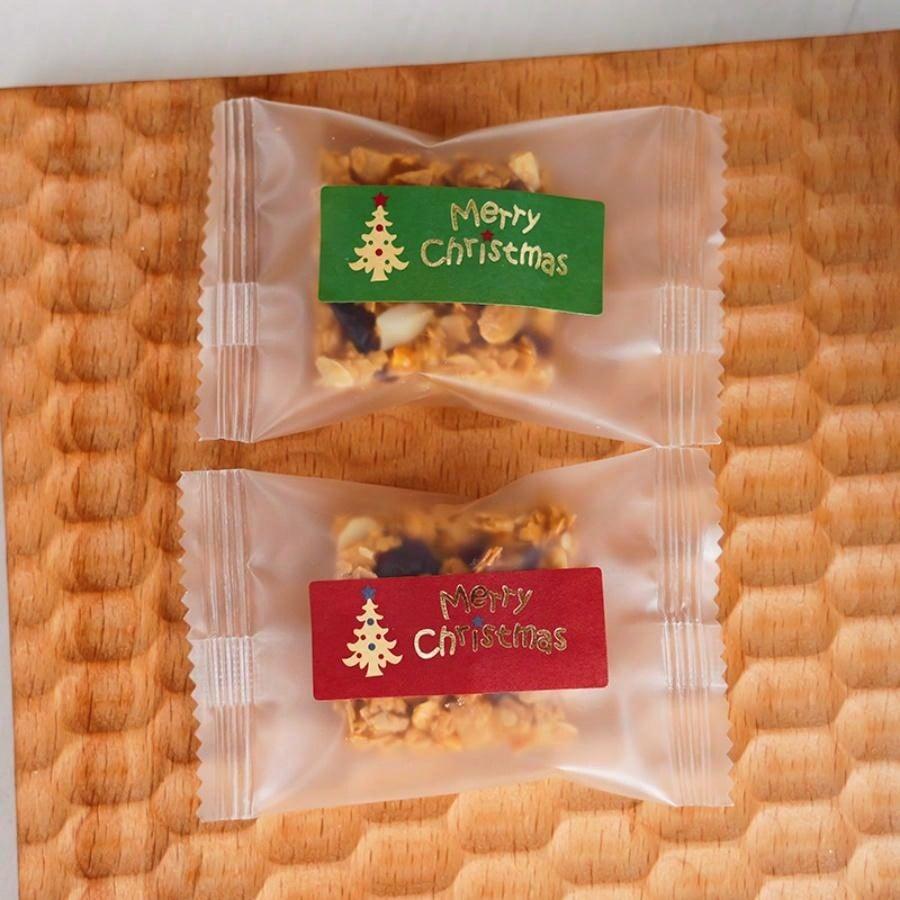 50pcs Christmas Tree Sealing Stickers Vintage Kraft Paper Baking Packaging Hot Stamping Sticker Gift Stickers Decorative Sticker