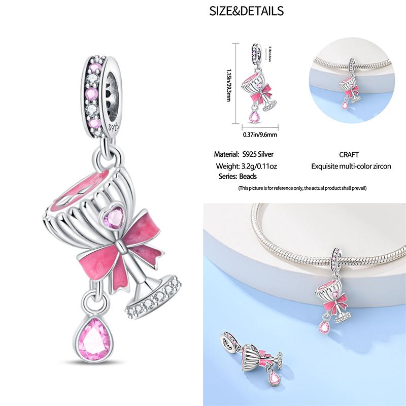 Copper Beer Festival Series Wine Glasses Charms Fit Original Bracelet For Women Birthday Fine Jewelry Gift