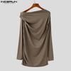 INCERUN Männer Off Shoulder Langarm Rüschen Unregelmäßig Lange Taillierte Tops
