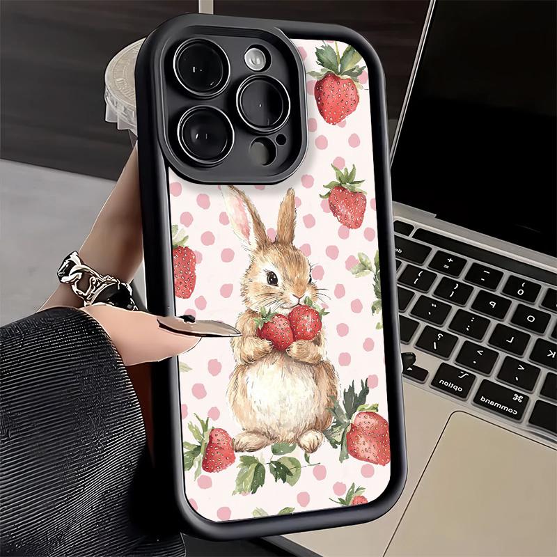 Phone Case for iPhone 17 Air 16E 15 16 Pro Max Cute Cartoon Bunny Rabbit Cover 14 Plus 13 12 Mini Soft Shell Silicone Fundas
