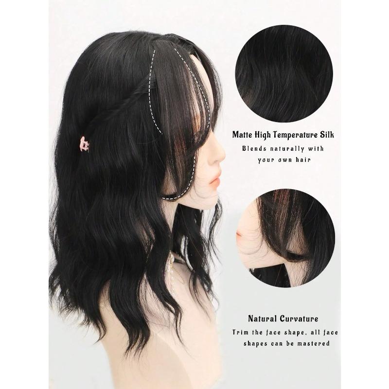 2 Stück/Set Synthetischer Mittelteil Pony Haarverlängerungen Einfacher Clip-In Stirnverlauf Pony Natürlicher Nahtloser Seitlicher Fransen Haarteil