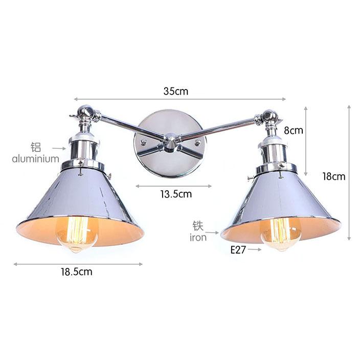 Vintage 2-Lights Wall Light Industrial Black Red Bronze Wall Sconce E27 Metal Shade Vanity Lamp Bathroom Mirror Lighting