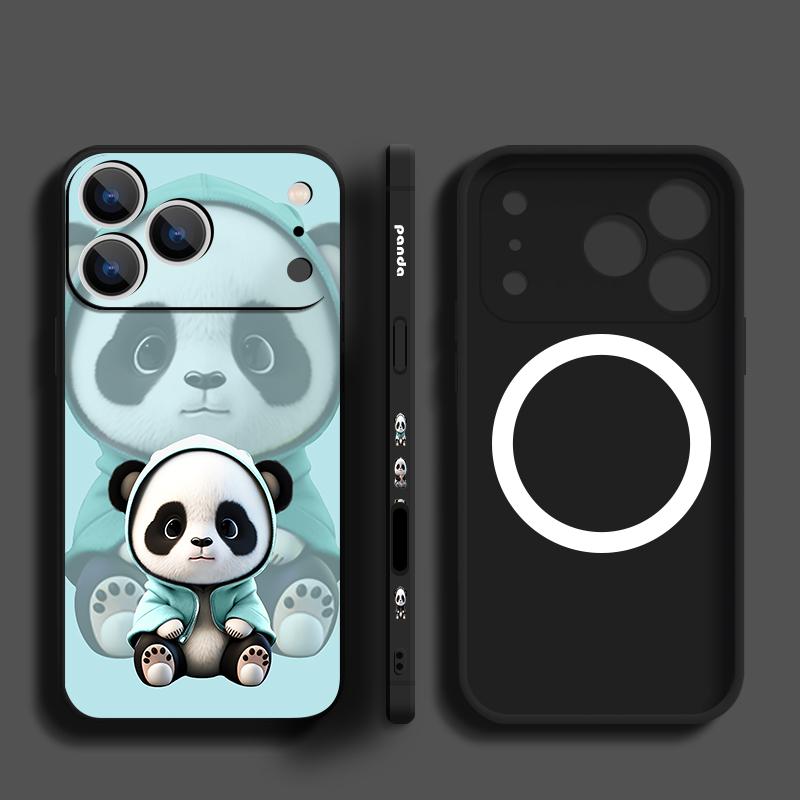 Blue Coat Panda Pattern Case For iPhone 17 Pro Max Magnetic For Magsafe Silicone Cover For iPhone 16 Pro Max Funda iPhone 15 14 13 12 11 16E Air