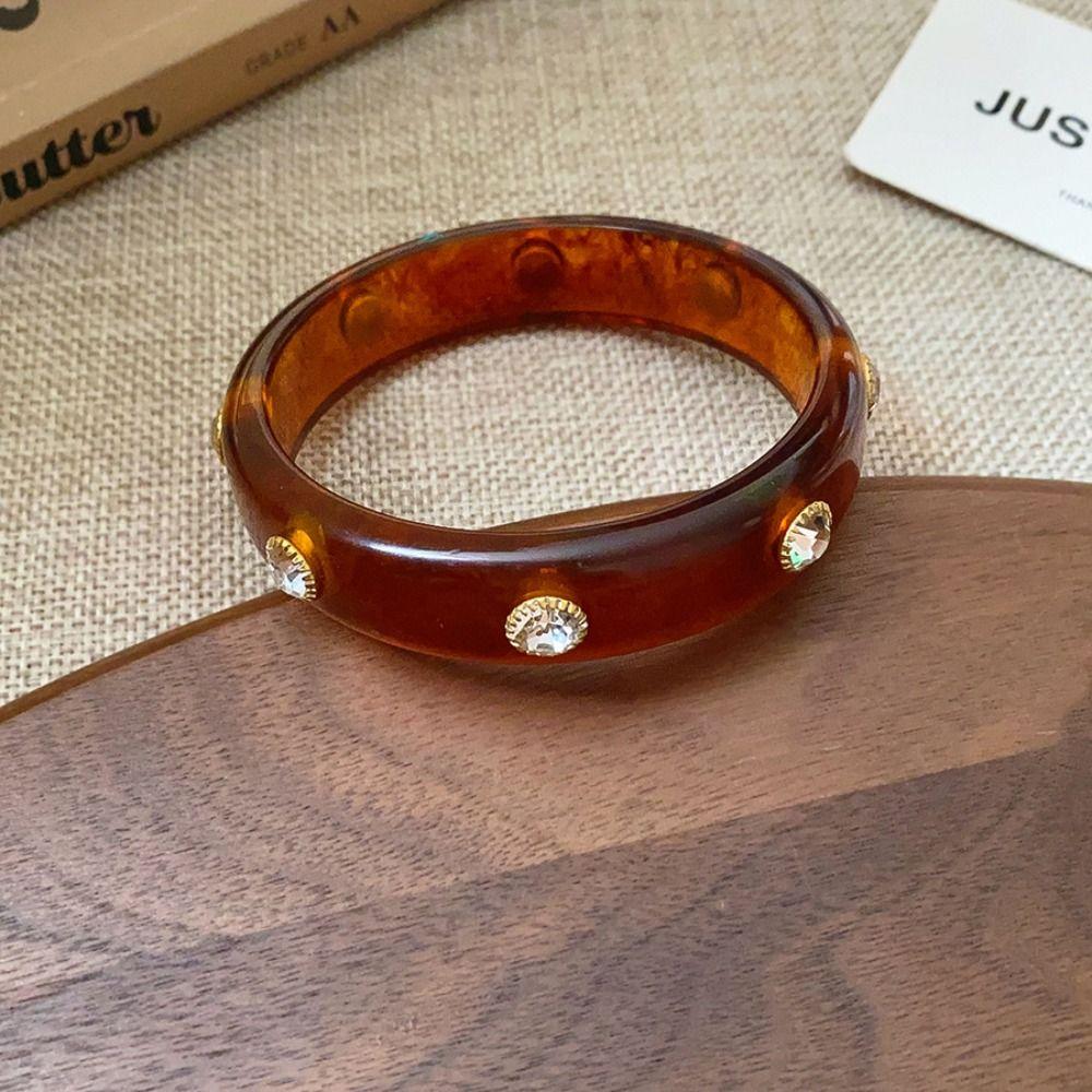 Colorful Acrylic Bangle Zircon Retro Hand Ring Creative Rhinestone Colored Bracelet  Decoration