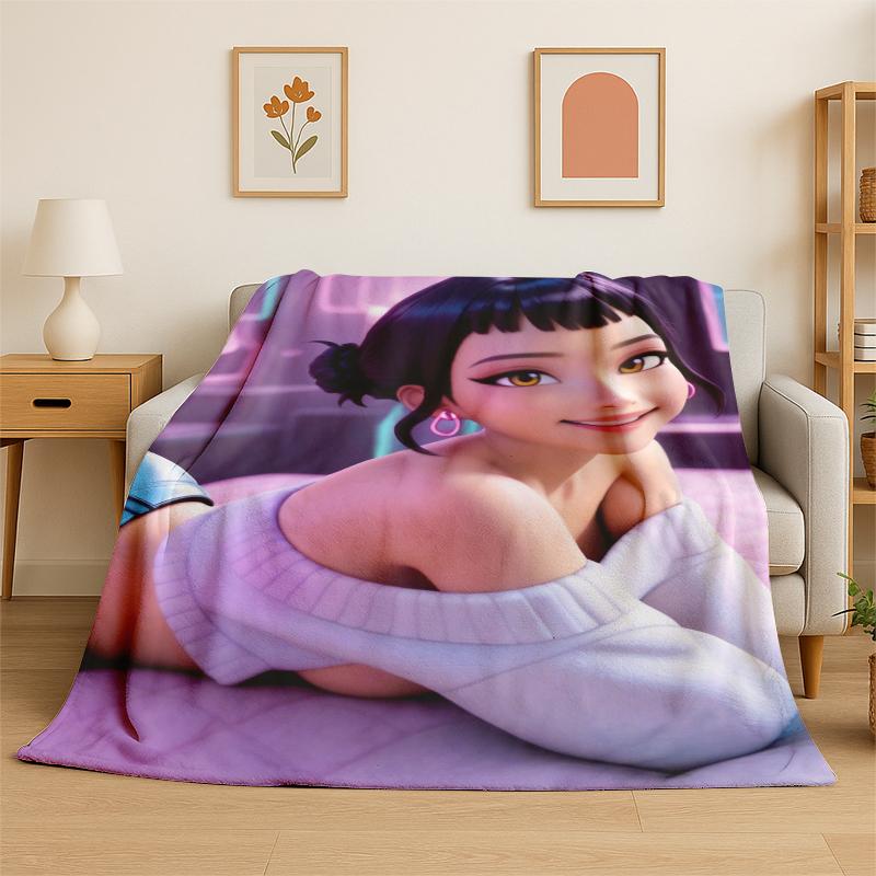 Kpop Demon Hunter Rumi Mira Zoey Cartoon Group Flannel Blanket Soft Warm Throw Blanket for Bedroom Living Room Bed Travel Gift