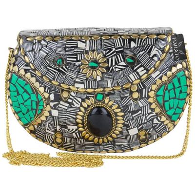 Black Women Sling Bag Handmade Metal Mosaic Bag Decorated with Tiles