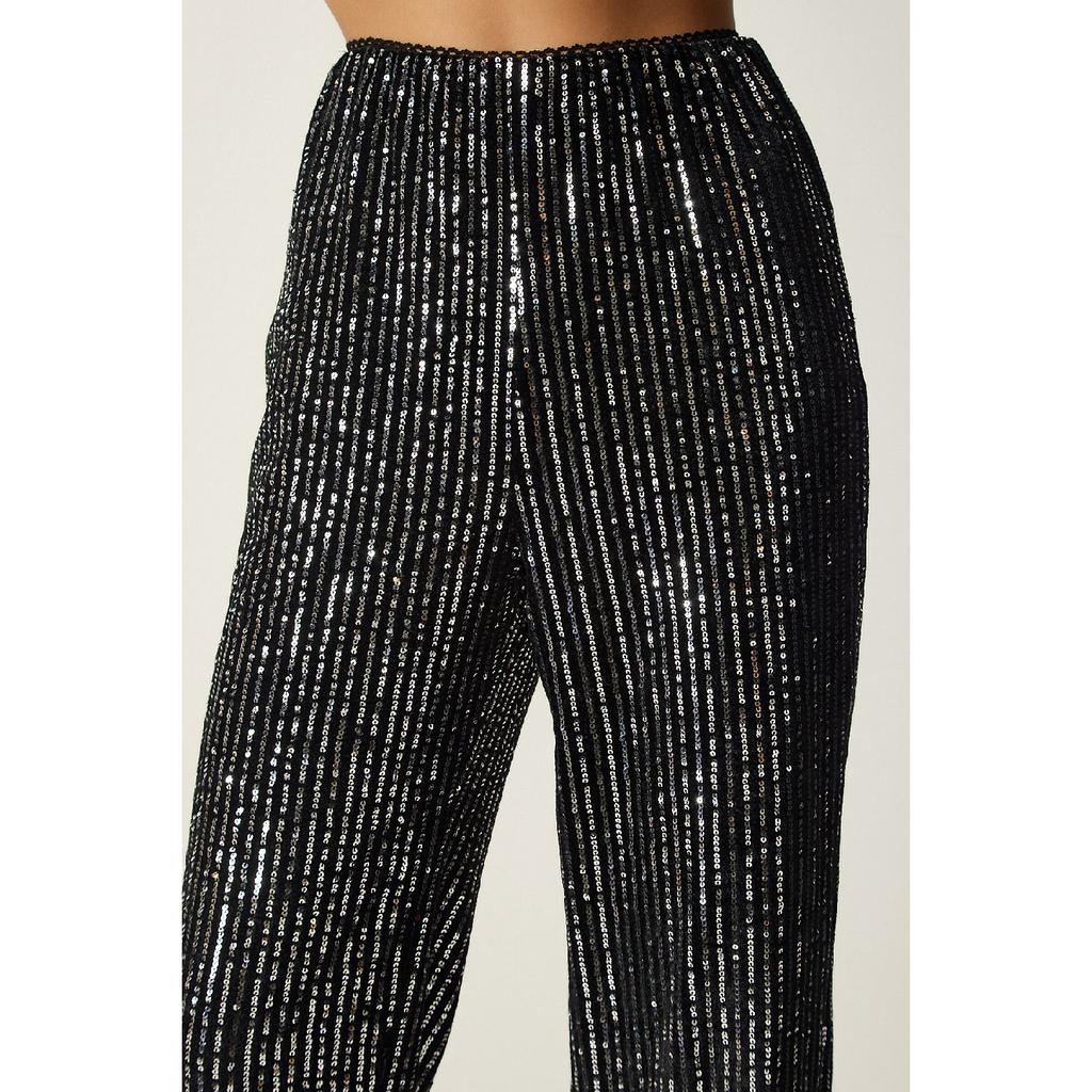 Damskie szare cekinowe spodnie palazzo Mc00250