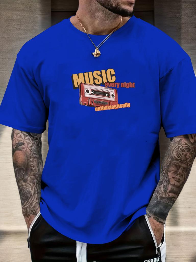 Mens Music Tape Graphic TShirt Summer Soft Comfort Fit Oversized Daily Wear Tee