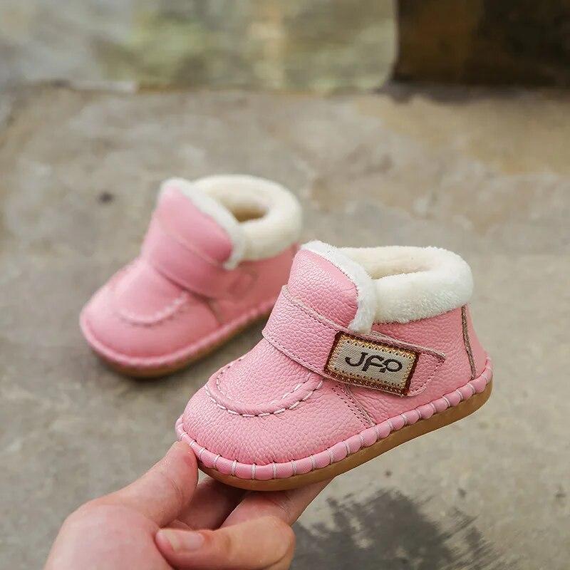 Infant Toddler Boots Winter Baby Girls Boys Snow Boots Warm Plush Soft Bottom Genuine Leather Outdoor Kids Children Shoes