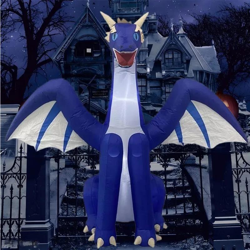 8FT Halloween Inflatable Toys Blue Dragon Decoration Built-in LED Lights Inflatable Model Outdoor Ornament Party Garden Decor