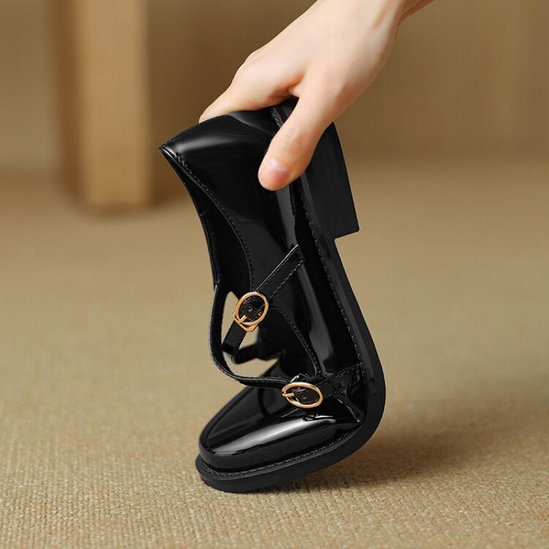 New comfortable patent leather single shoes square head low heel large size shoes red small leather shoes low top shallow mouth square heel women's si