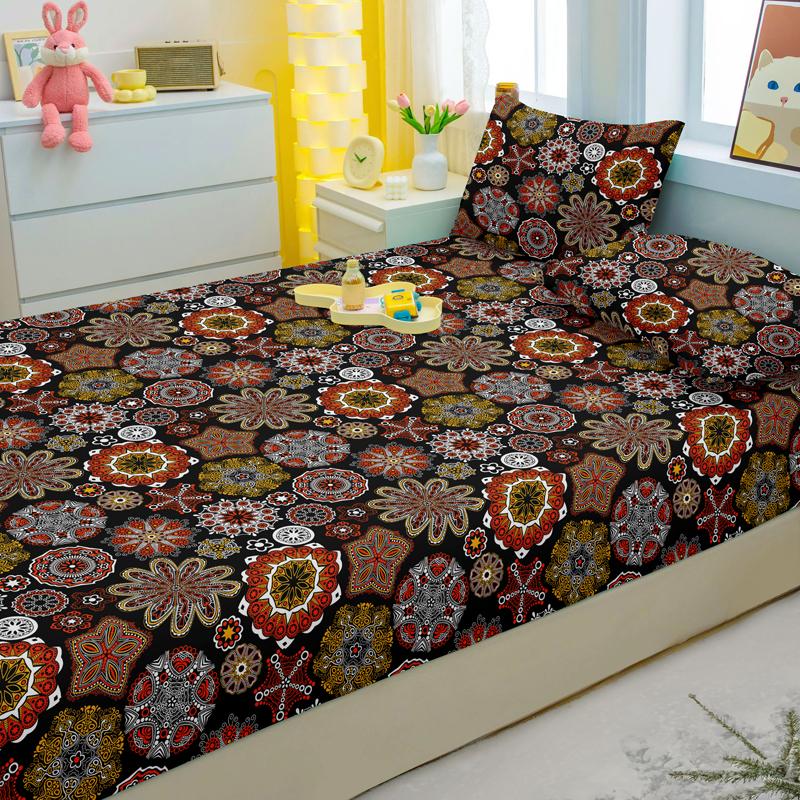 3-teiliges einfaches modernes Böhmen-Muster mattes dreiteiliges Spannbettlaken-Set, Schlafzimmer bedrucktes Bettbezug-Set, Bettwäsche