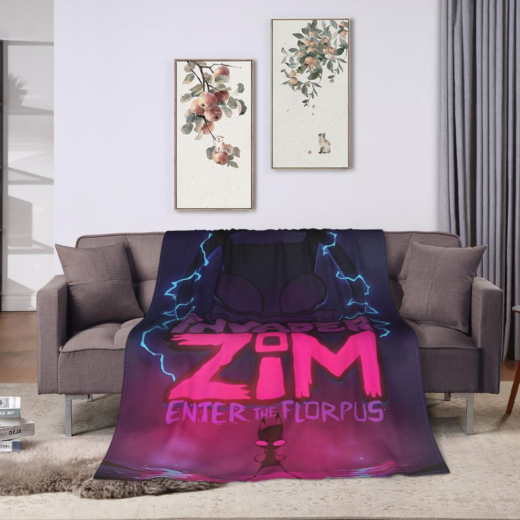 Invader Zim Movie Blanket Soft Warm Street Trend Plush Throw Blanket For Couch Chair Sofa Bed Travel Flannel Bedspread Bed Cover
