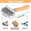 3-in-1 Deshedding Dog Rake BrushComfortable Handle Dematting Comb Removes Hair Tangle Rounded-end Blade