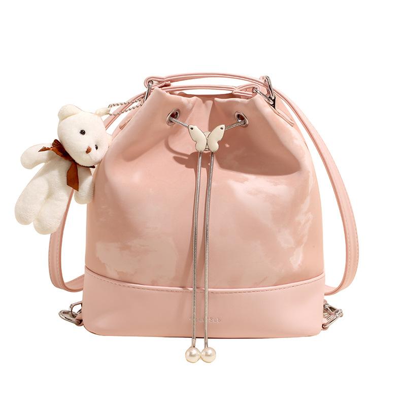 Premium Texture College Style Shoulder Bucket Bag Women'S Large Capacity Pumping Belt Casual Simple Backpack