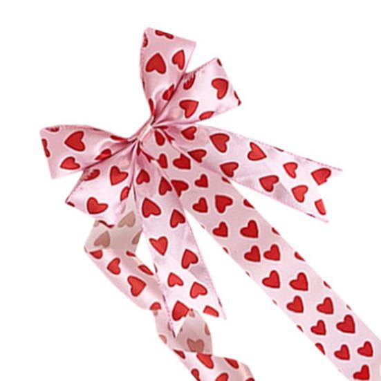 Valentine's Day Decoration Love Heart Bow Hanging Ornament Red Polyester Ribbon for Cabinet Door Wall Festive Home Decor