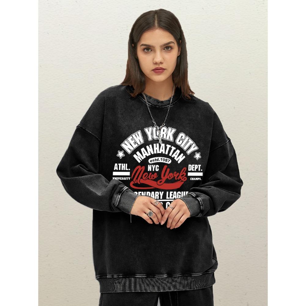 

Нью-Йорк Аутентичный Принт Город Женская Спортивная Одежда из Хлопка Повседневный Пуловер Свободный Осенний Свитшот Мягкая Одежда 3XL