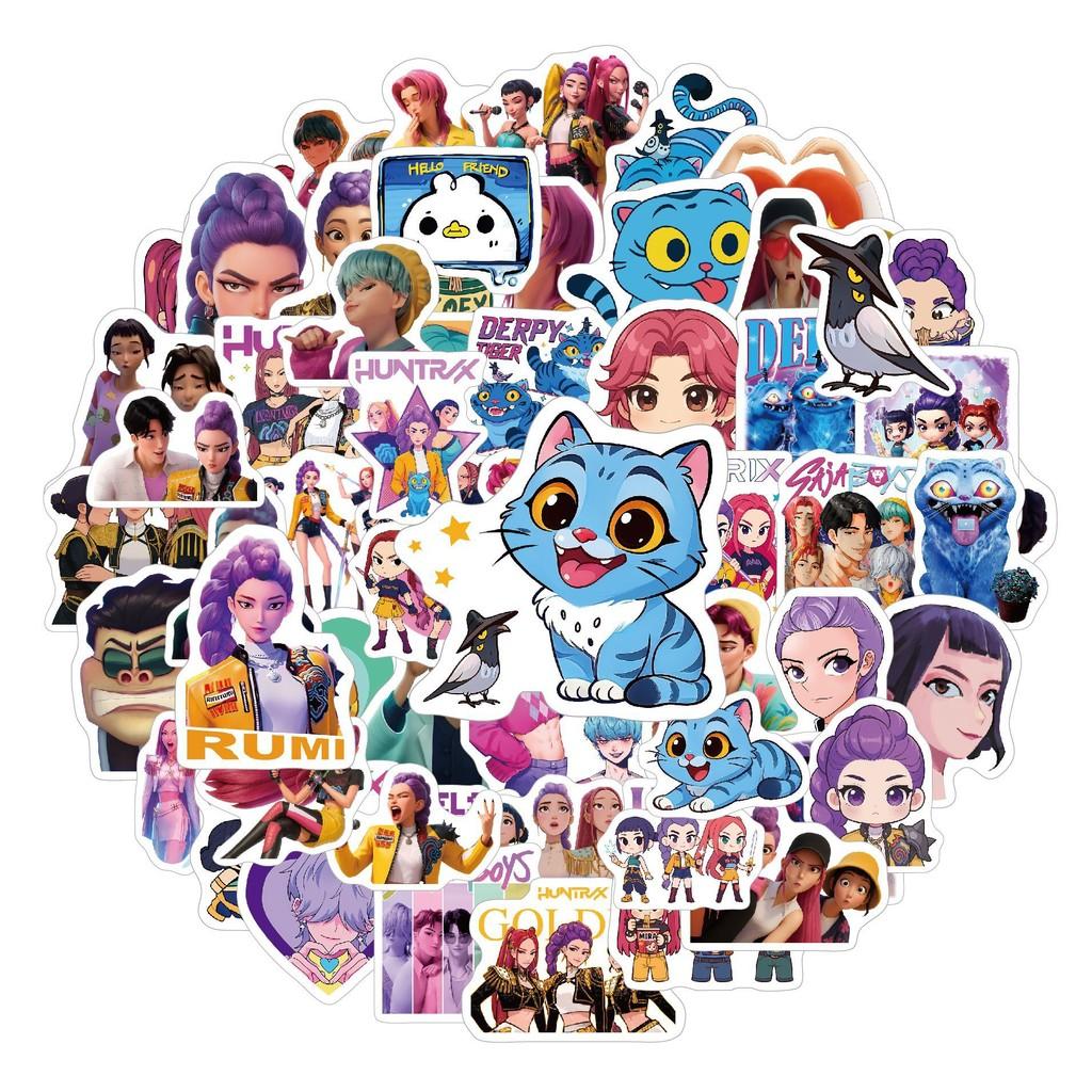 70-Piece KPOP Demon Hunter Stickers - Korean Style Glossy Film Cartoon Decor Decals for Backpacks, Phones & Water Bottles
