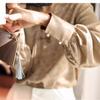 New Top Temperament Women's Clothing New Chinese Style Jacquard V-neck Button Loose Long-sleeved Shirt for Women