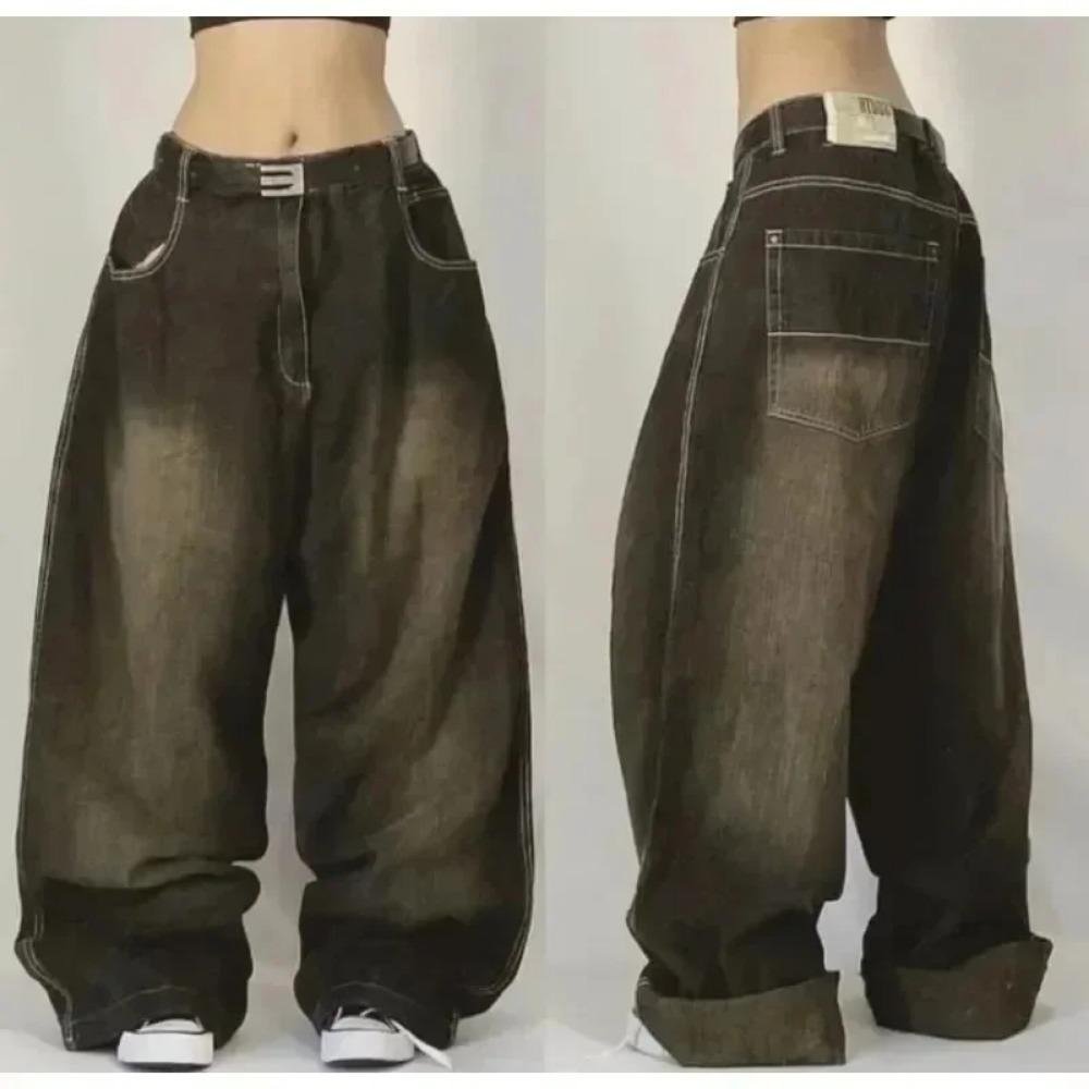 Y2K American New Retro Street Hip-Hop Loose Jeans Damen Harajuku Hohe Taille Weite Beinhose Gothic Weite Hose Straßenhose