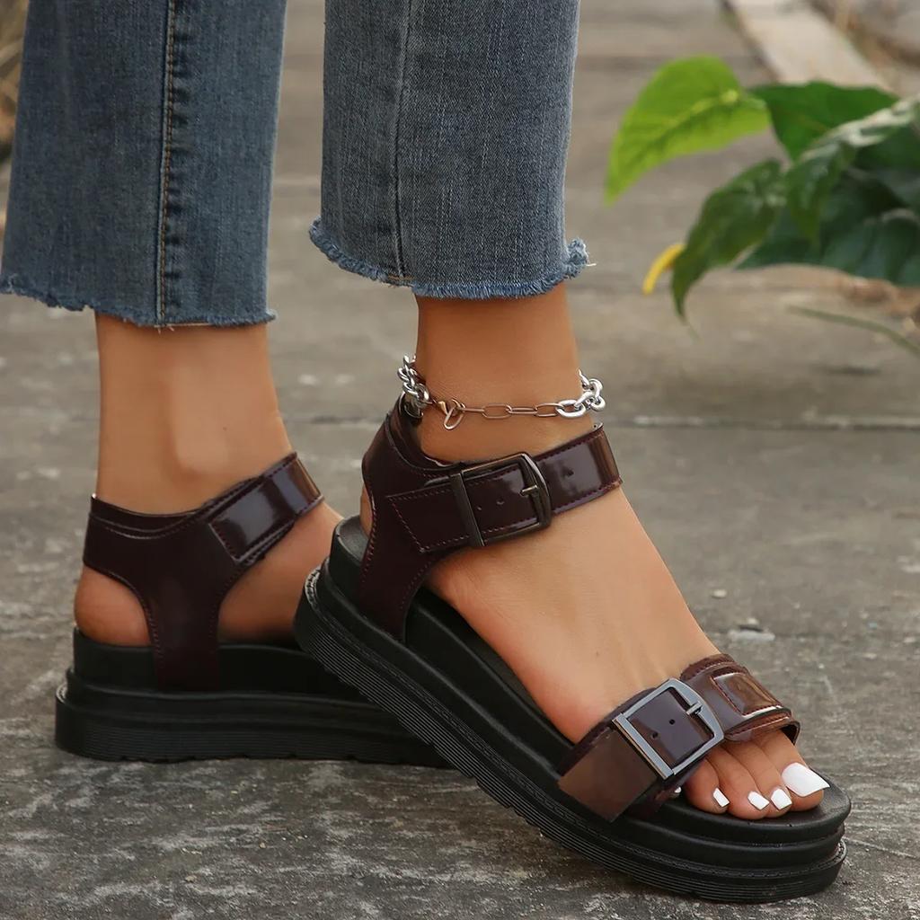 2025Summer Oversized Women's Shoes New Thick Sole Solid Color Sponge Cake Soft Sole Roman Sandals Beach Casual Shoes