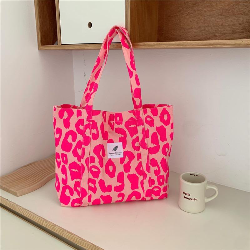Wind large capacity canvas bag simple student shoulder bag contrasting color checkerboard leopard print women's bag
