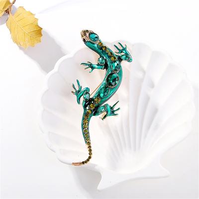 Trendy Legierung Strass Eidechse Gecko Broschen für Frauen Luxus Grün Kristall Metall Vier Krallen Schlange Brosche Pins Party Geschenke