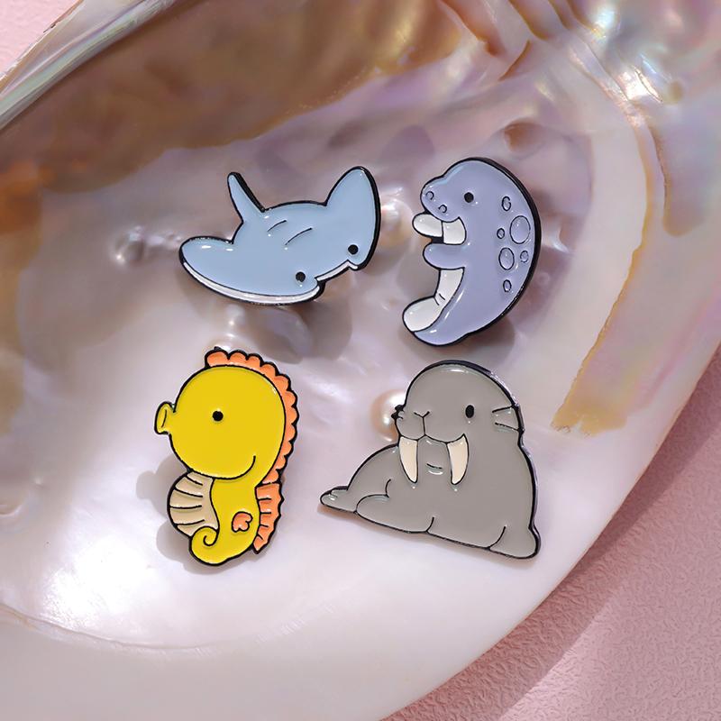 Ocean Animals Enamel Pins Custom Whale Shark Otter Pufferfish Axolotl Sea Lion Brooch Lapel Badges Jewelry Gift for Kids Friends