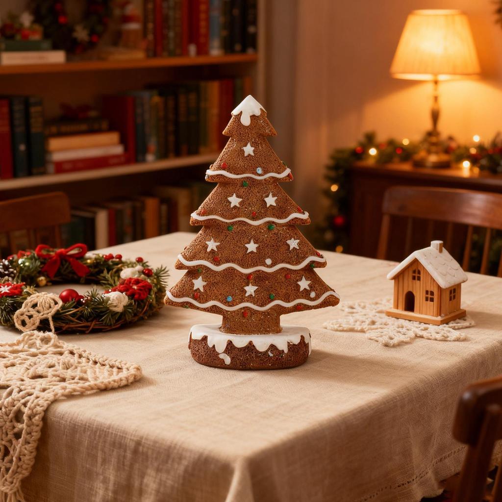 Mini Christmas Tree Resin Gingerbread Party Supplies Gingerbread Tree Christmas Figurines Table Decor For Holiday Indoor Desk