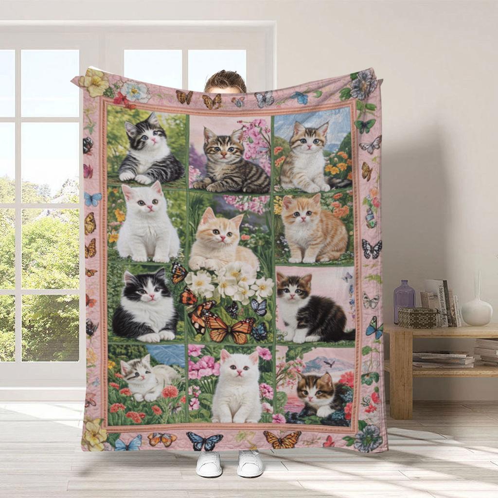 Vintage Pet Cat Digital-printed Polyester Bedroom Velvet Flannel Soft Sofa Cover Blanket Fleece Soft Cover Blankets for Beds