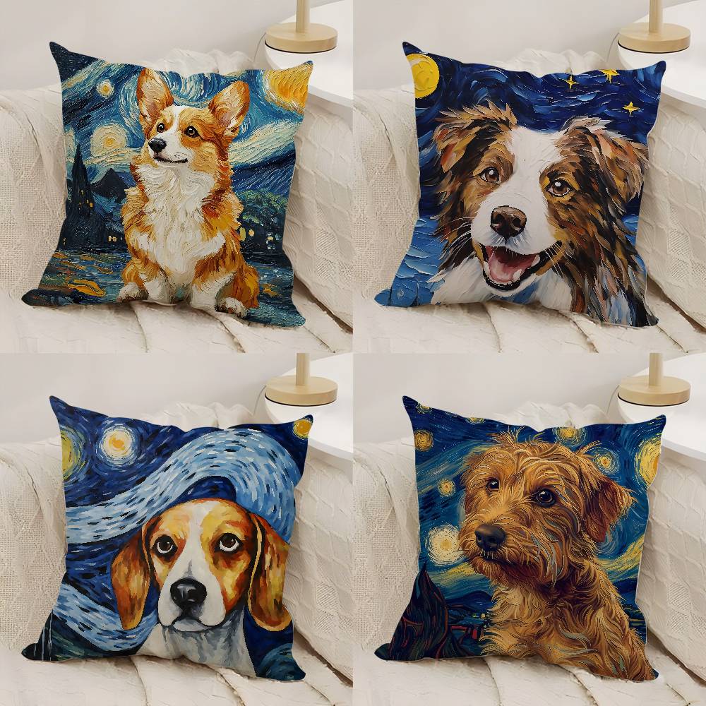 Catoon Starry Sky Dog Pillow Case Office Sofa Dorm Chair Back Short Plush Double-sided Printing Home  Cushion Cover
