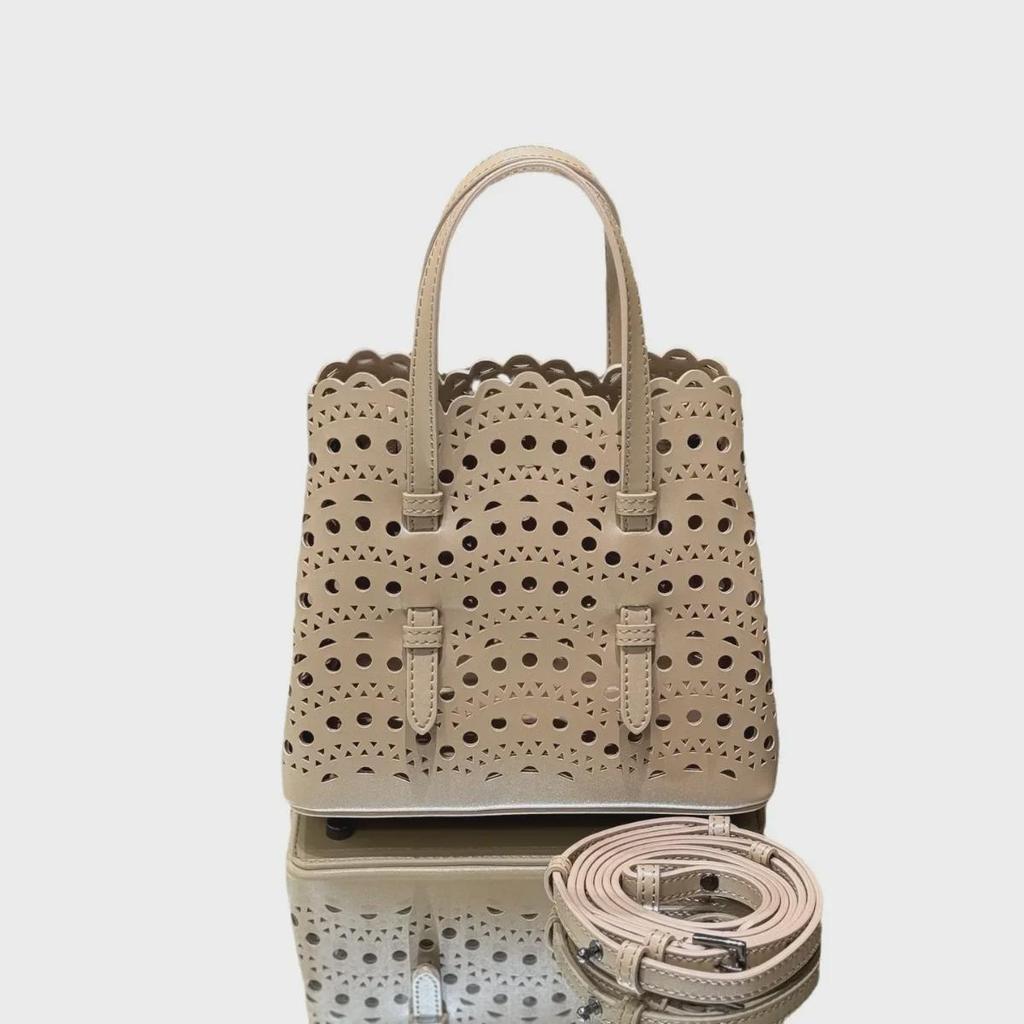 Umhängetasche aus lasergeschnittenem Rindsleder – echtes Leder, Nischendesign, Sommermode für Damen.