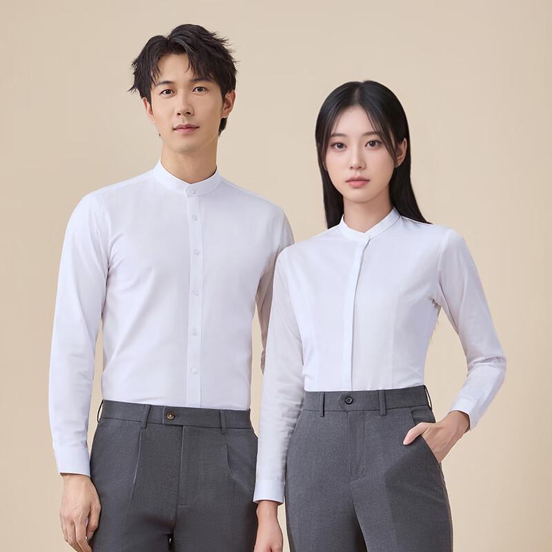 TLUOMAN Non-Iron New Chinese Style Stand Collar White Shirt M